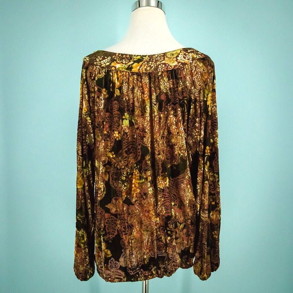 Chico's 3 Size XL Velvet Burn Out Drawstring Waist Scoop Neck Long Sleeve Polyes - Picture 3 of 6